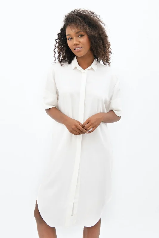 Seville Midi Dress White Comfortable Fit-and-Flare Midi Dress