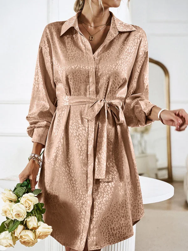 Blue Zone Planet | Shirt collar open placket long sleeve mini dress Elegant Satin Mini Dress Blue Zone Planet | Shirt collar open placket long sleeve mini dress Elegant Satin Mini Dress