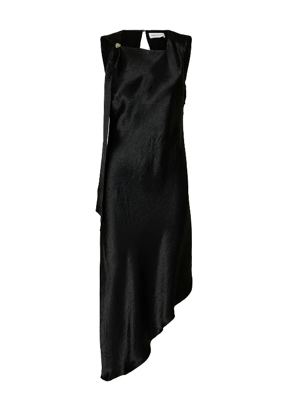 Selected Femme Elise Satin Crinkle Midi Dress, Black Stylish Pleated Skirt Midi Dress Selected Femme Elise Satin Crinkle Midi Dress, Black Stylish Pleated Skirt Midi Dress