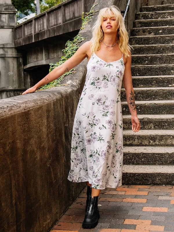 So Growmantic Midi Dress - Star White Elegant Satin Midi Dress