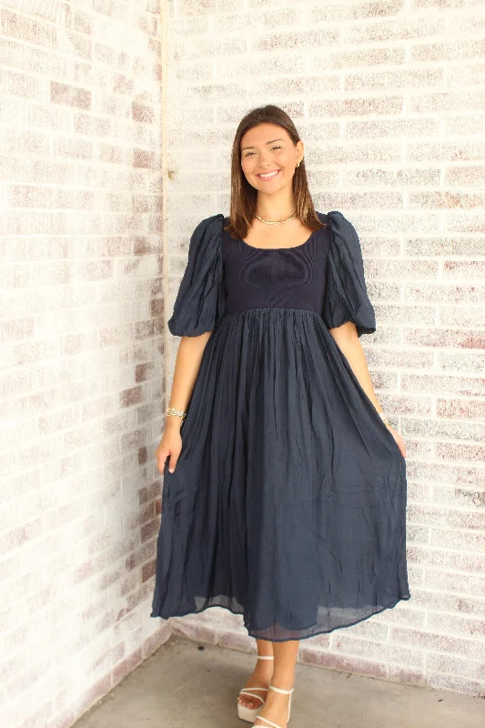 Sofie The Label - Raina Puff Sleeve Midi Dress Trendy Knit Midi Dress