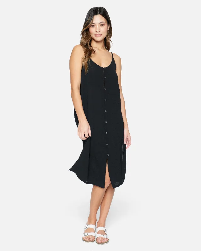 Solid Button Front Midi Dress Fashionable Pleated Midi Dress