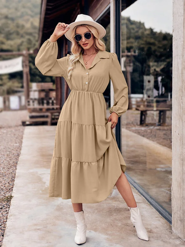 Blue Zone Planet | Sophie's Button-Waist Shirt Collar Midi Dress Elegant V-Neck Midi Dress Blue Zone Planet | Sophie's Button-Waist Shirt Collar Midi Dress Elegant V-Neck Midi Dress