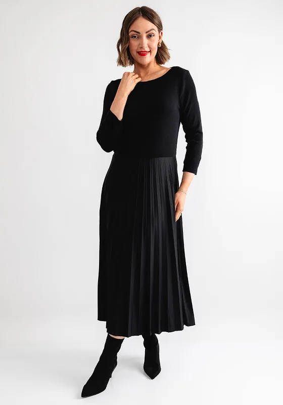 Street One Knit Pleated Midi Dress, Black Cozy Knit Midi Dress