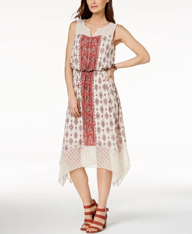 Style & Co Lace Trim Midi Dress Elegant Satin Button Midi Dress