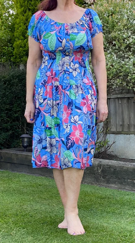 Summer Vibrant Tropics Print Bardot Midi Dress (3 Colours) Fashionable Polka Dot Midi Dress