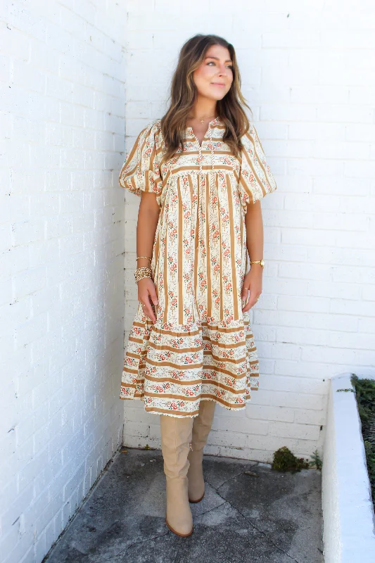 Sweet Thoughts Puff Sleeve Midi Dress Comfortable Adjustable Strap Midi Dress