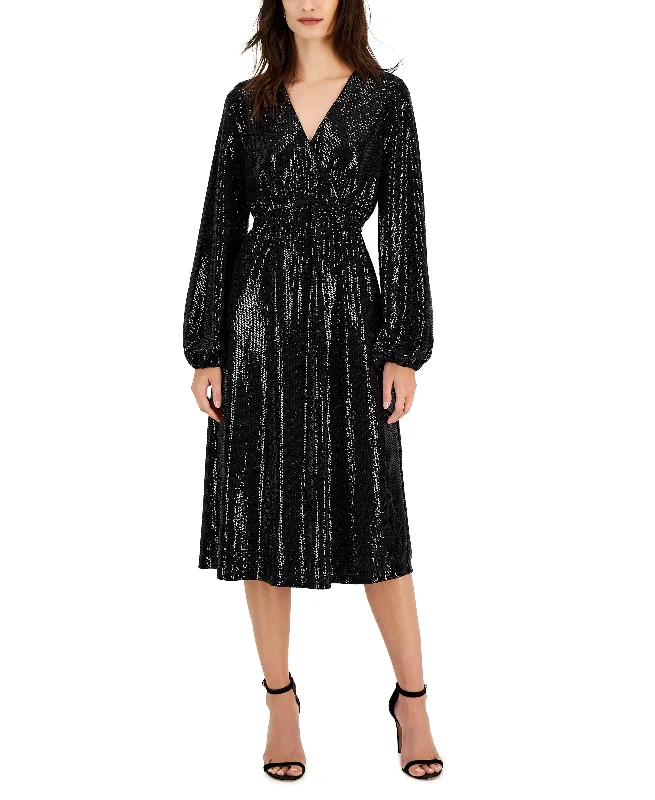 T Tahari Womens Faux Wrap Sequin Midi Dress Fashionable Wide Leg Midi Dress