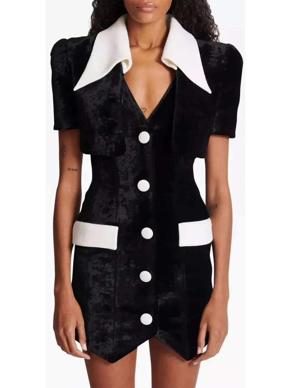 Tailored Velvet Mini Dress Fashionable Button-Front Mini Dress