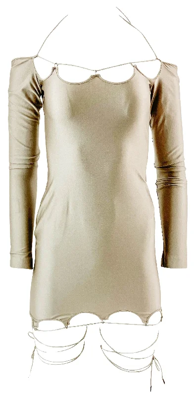 The Attico Lyna Mini Dress in Military Elegant Mini Dress with Ruffles