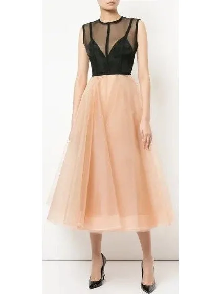 Two-Toned Tulle A-Line Midi Dress Comfortable Adjustable Strap Midi Dress