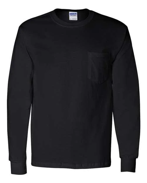 Gildan Ultra Cotton® Long Sleeve Pocket T-Shirt 2410 Solid Color Striped Floral