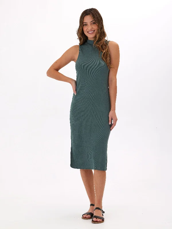 Umi Feather Rib Midi Dress Comfortable Deep V Midi Dress