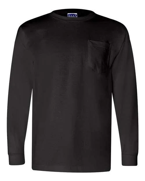 Bayside Union-Made Long Sleeve Pocket T-Shirt 3055 Fleece Nylon Spandex