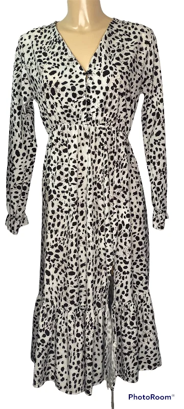Print V-Neck Midi Dress With Button Embellishment (3 Colours) Trendy Bodycon Midi Dress