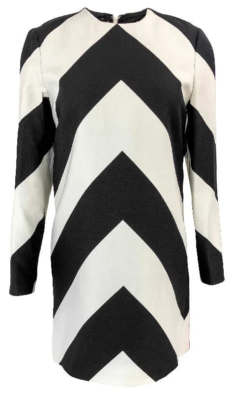 Valentino Chevron Crepe Couture Mini Dress in Black/White Cozy A-Line Mini Dress