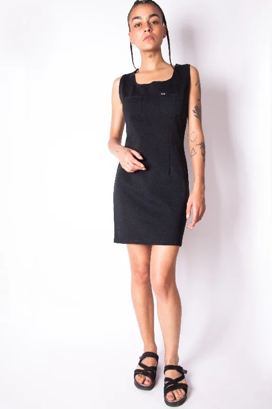 Vintage 90s Gas Black Mini Dress Cozy Cowl Neck Mini Dress