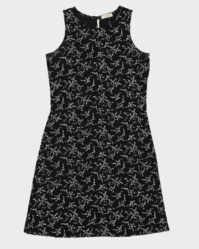 Vintage 90s Jessica Black Floral Midi Dress - M/L Trendy Square Neck Midi Dress