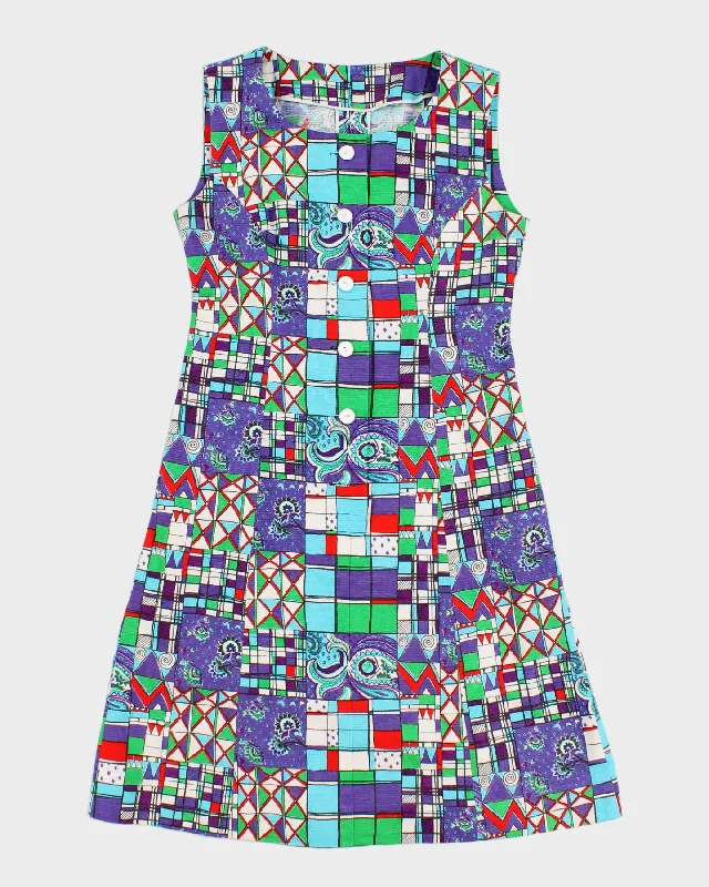Vintage Handmade Purple Printed Midi Dress - S/M Trendy Boho Midi Dress