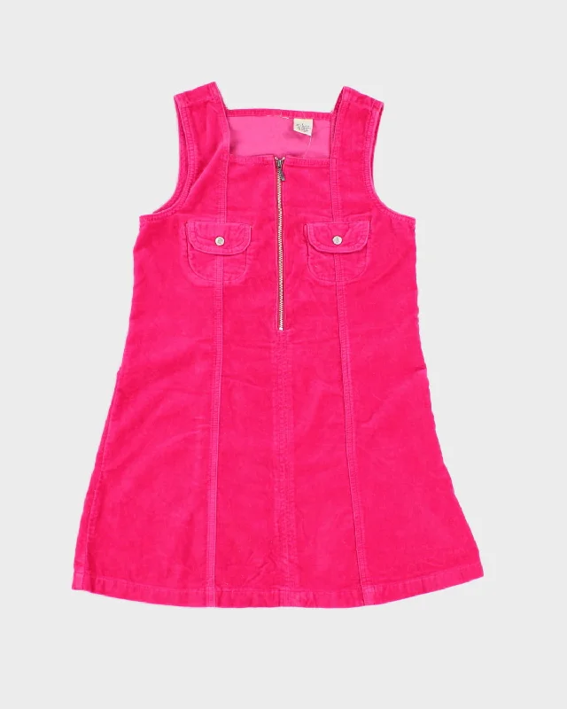 Vintage Pink Zip Cotton Velvet Mini Dress - S Comfortable Boho Mini Dress