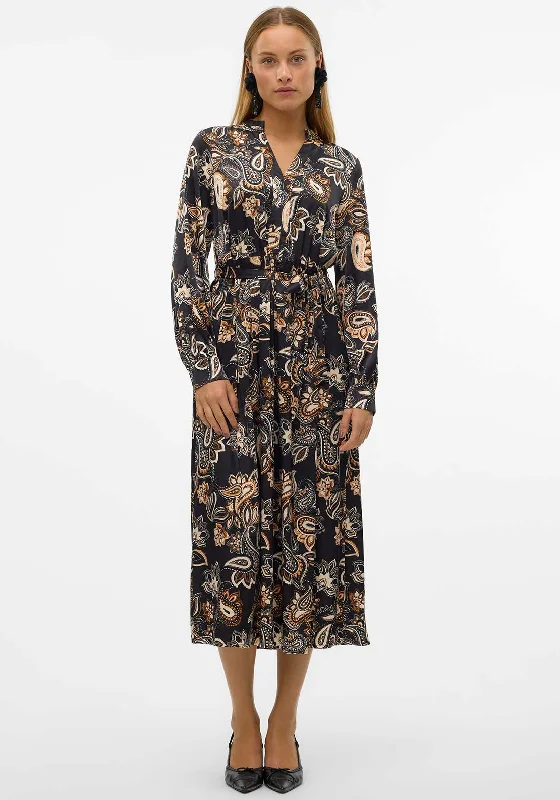 Vero Moda Thor Paisley Print Midi Dress, Black Cozy Spaghetti Strap Midi Dress