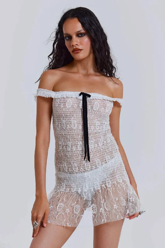 Rita Mini Dress in White Elegant Satin Mini Dress
