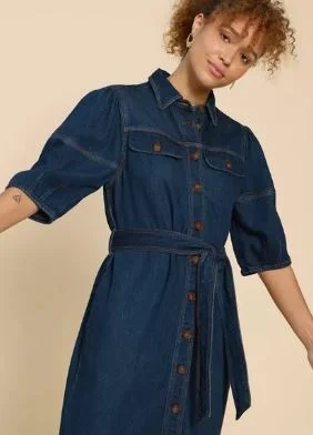 WHITE STUFF-KERRY DENIM MIDI DRESS Fashionable Plaid Midi Dress