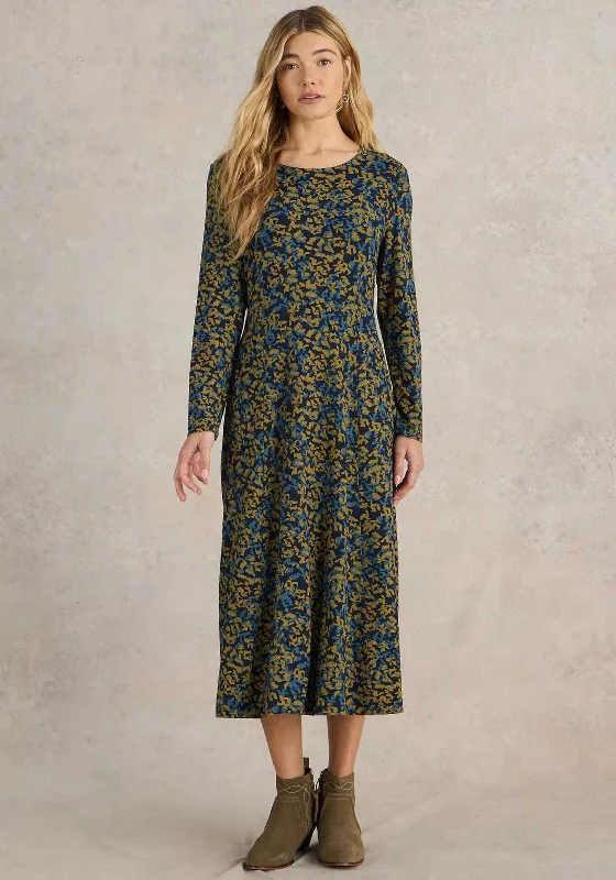 White Stuff Madeline Floral Jersey Midi Dress, Navy Trendy Ruched Side Midi Dress