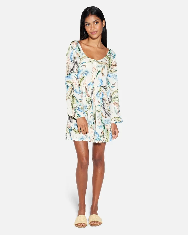 Wispy Leaves Scoop Mini Dress Classic Casual Mini Dress