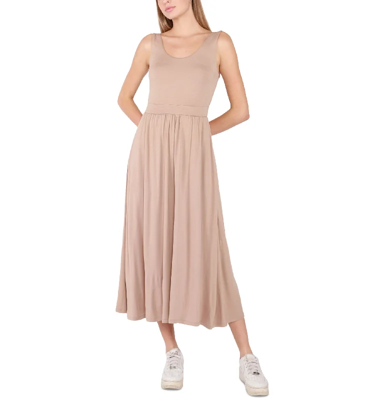 Women's Banded-Waist Knit Sleeveless Midi Dress Elegant Floral Skirt Midi Dress