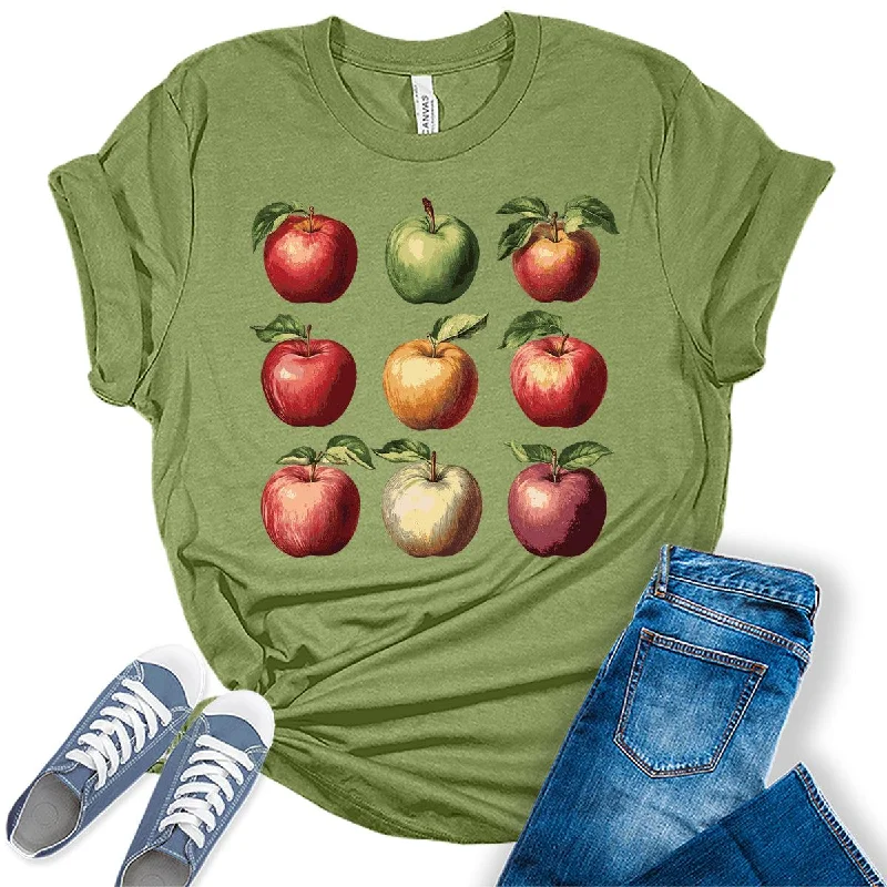 Womens Cute Apple Fruits Graphic Tees Real Fur Shearling Chenille