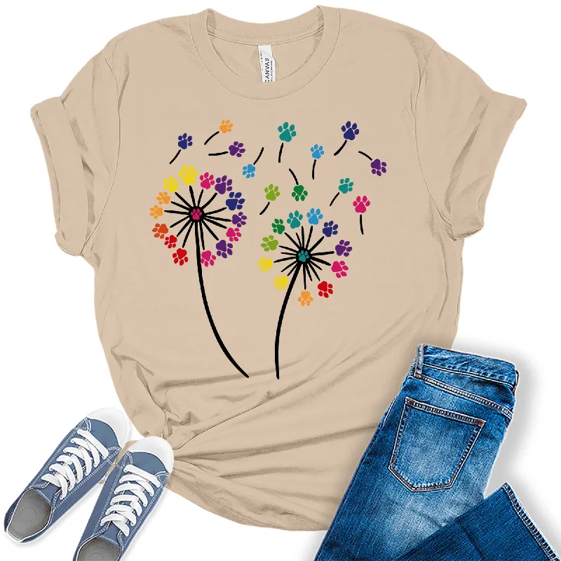 Women's Dandelion Graphic T-Shirts Loose Fit Cute Flower Paw Print Casual Tee Tops Hooded Caped Shawl Collar Women's Dandelion Graphic T-Shirts Loose Fit Cute Flower Paw Print Casual Tee Tops Hooded Caped Shawl Collar