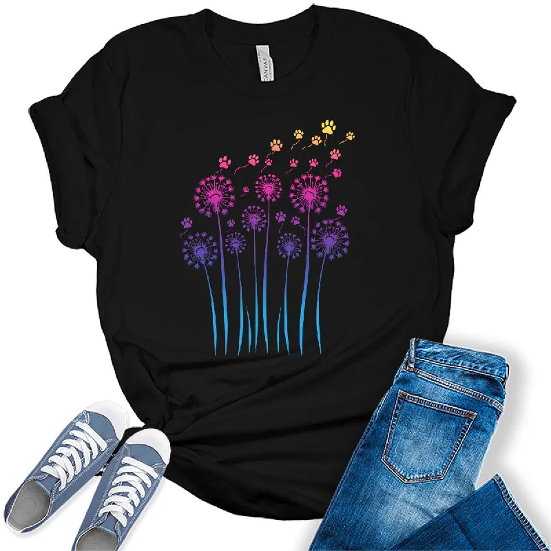 Womens Dandelion Paw Print Graphic Tees Seamless Knitted Crochet