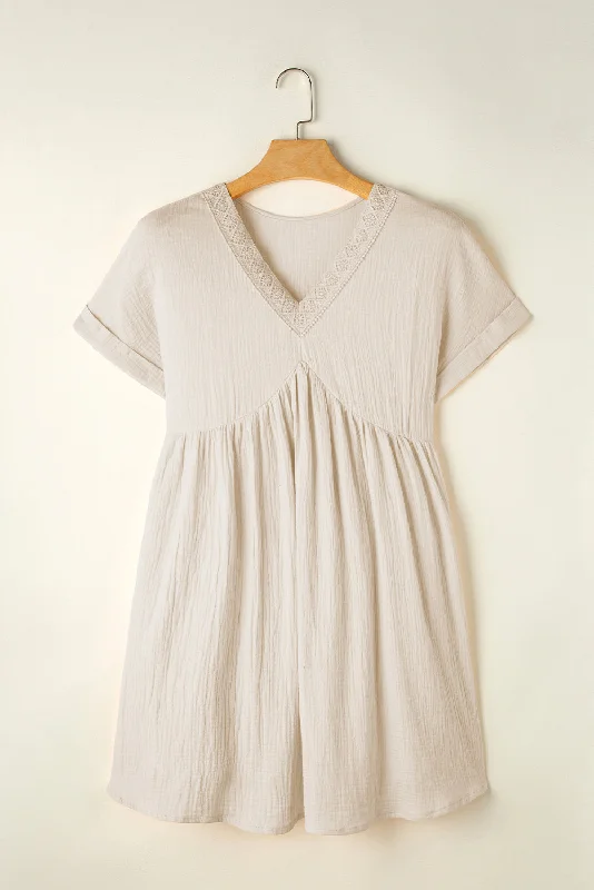 Women's Eyelet Cotton Blend Mini Dress Stylish Short Sleeve Mini Dress
