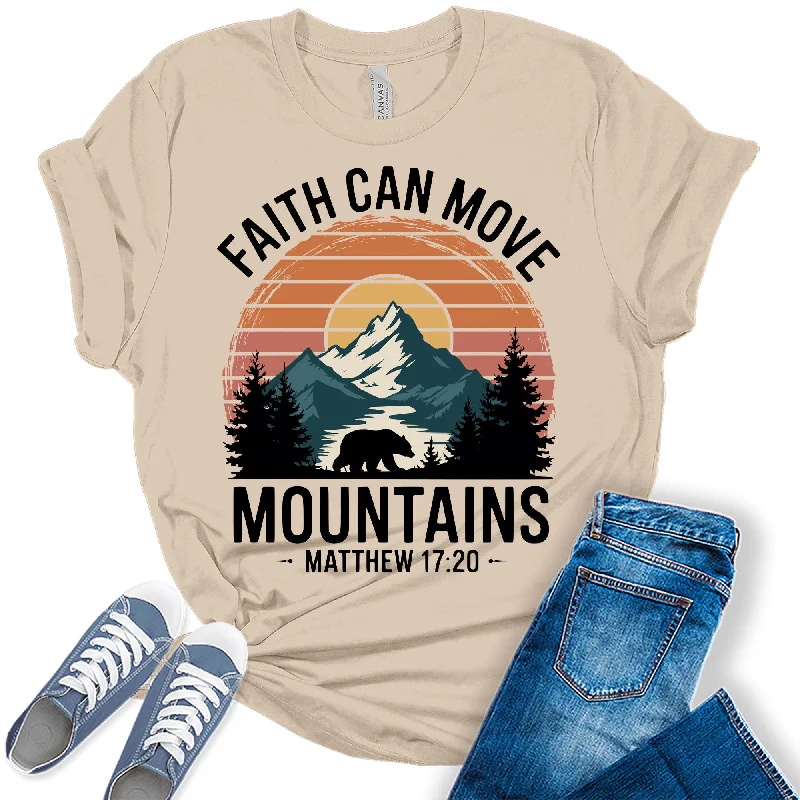Women's Faith Can Move Mountains Christian Graphic Tees Thin T-Shirt Open Front Quick Dry Women's Faith Can Move Mountains Christian Graphic Tees Thin T-Shirt Open Front Quick Dry
