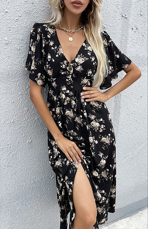 Blue Zone Planet | Women'S Short Sleeve Printed V-Neck Midi Dress Cozy Wide Strap Midi Dress Blue Zone Planet | Women'S Short Sleeve Printed V-Neck Midi Dress Cozy Wide Strap Midi Dress
