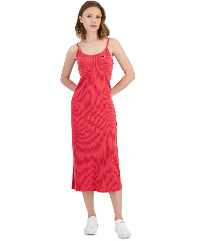 Women's Sleeveless Ribbed Midi Dress Stylish Striped Midi Dress