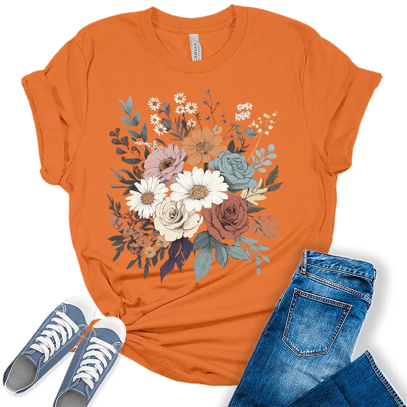 Women's Vintage Floral Fall Graphic Tees Hooded Caped Shawl Collar