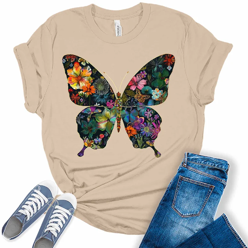 Women's Wildflower Summer Flowers Butterfly Shape Graphic Tees Zippered Front Buttoned Front Snap Front Women's Wildflower Summer Flowers Butterfly Shape Graphic Tees Zippered Front Buttoned Front Snap Front