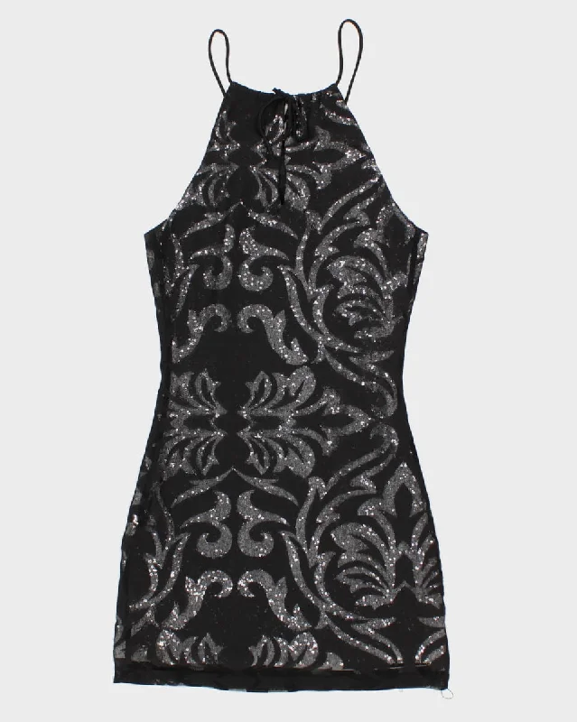 Y2K 00s Le Chateau Sequined Mini Dress - XXS Fashionable Mini Dress with Frills