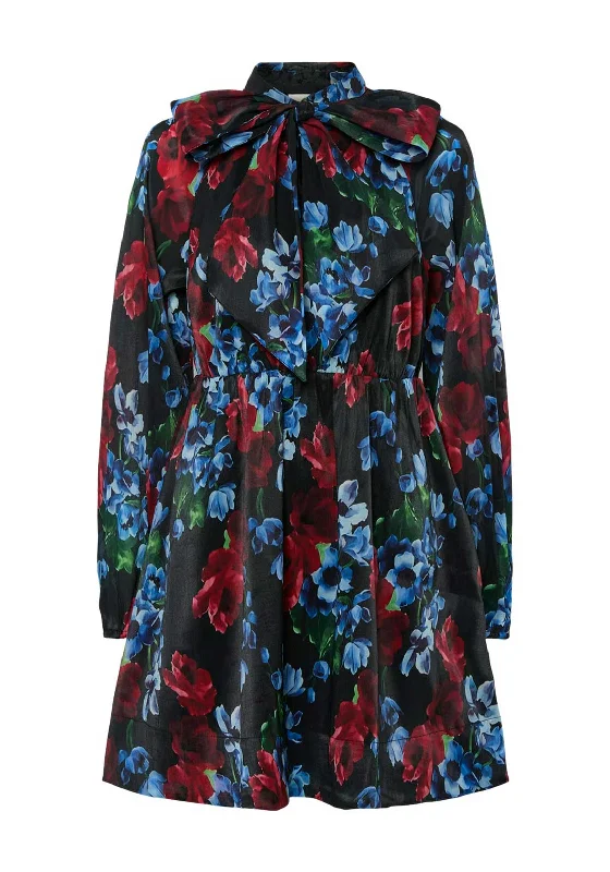 Y.A.S Flomera Floral Printed Mini Dress, Black Elegant Satin Mini Dress