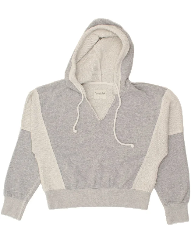 ABERCROMBIE & FITCH Womens Crop Hoodie Jumper UK 12 Medium Grey Hoodie with Distressed Vintage Worn ABERCROMBIE & FITCH Womens Crop Hoodie Jumper UK 12 Medium Grey Hoodie with Distressed Vintage Worn