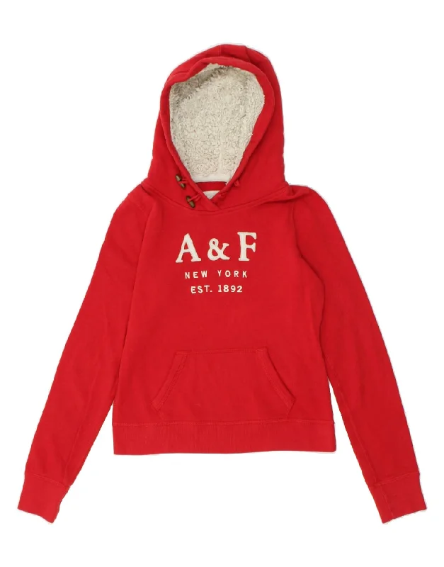 ABERCROMBIE & FITCH Womens Graphic Hoodie Jumper UK 12 Medium Red Cotton Hoodie with Velcro Closure Adjustable Secure ABERCROMBIE & FITCH Womens Graphic Hoodie Jumper UK 12 Medium Red Cotton Hoodie with Velcro Closure Adjustable Secure
