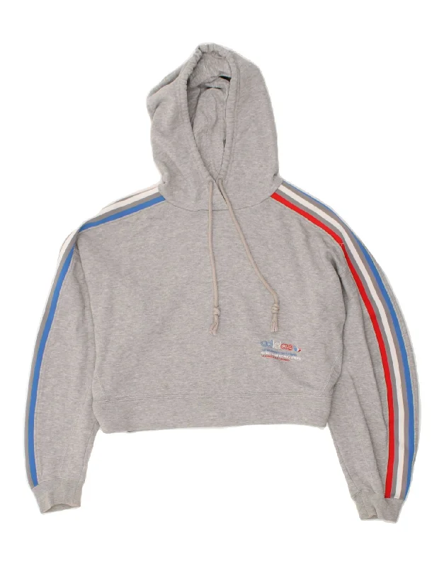 ADIDAS Womens Crop Graphic Hoodie Jumper UK 6 XS Grey Cotton Hoodie with Magnetic Closure Innovative Modern ADIDAS Womens Crop Graphic Hoodie Jumper UK 6 XS Grey Cotton Hoodie with Magnetic Closure Innovative Modern