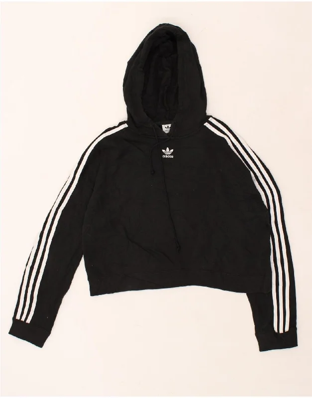 ADIDAS Womens Crop Hoodie Jumper UK 12 Medium Black Cotton Hoodie with Elastic Cuffs Stretchable Comfortable ADIDAS Womens Crop Hoodie Jumper UK 12 Medium Black Cotton Hoodie with Elastic Cuffs Stretchable Comfortable