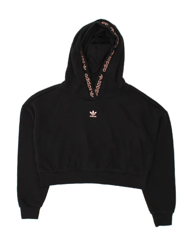 ADIDAS Womens Crop Hoodie Jumper UK 8 Small Black Cotton Hoodie with V-Neck Classic Versatile ADIDAS Womens Crop Hoodie Jumper UK 8 Small Black Cotton Hoodie with V-Neck Classic Versatile