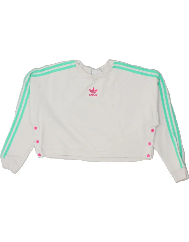 ADIDAS Womens Crop Sweatshirt Jumper UK 12 Medium Grey Cotton Hoodie with Cropped Fit Short Trendy ADIDAS Womens Crop Sweatshirt Jumper UK 12 Medium Grey Cotton Hoodie with Cropped Fit Short Trendy