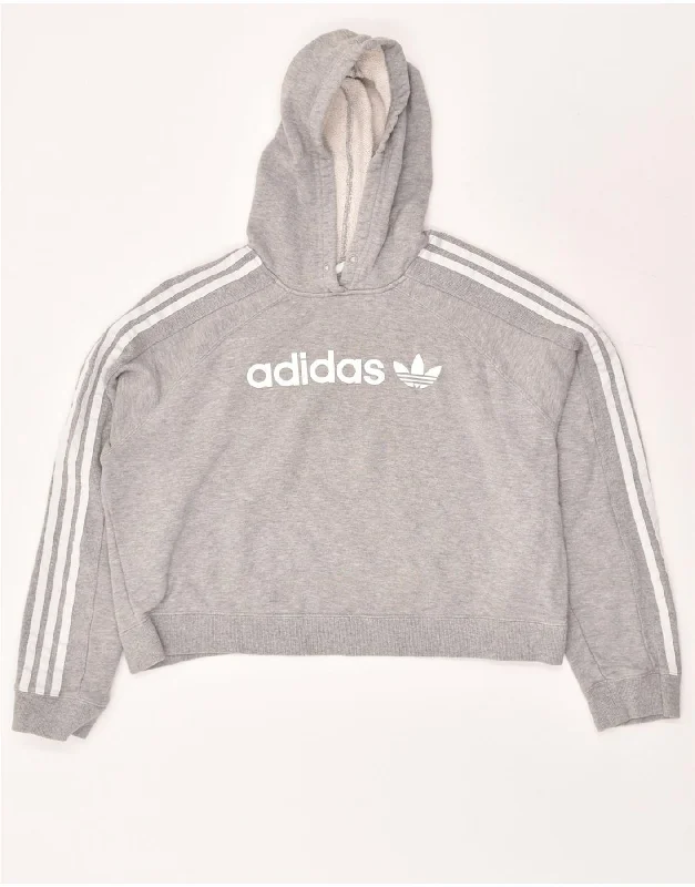 ADIDAS Womens Graphic Crop Hoodie Jumper UK 10 Small Grey Cotton Hoodie with Ribbed Cuffs Snug Fit Comfort ADIDAS Womens Graphic Crop Hoodie Jumper UK 10 Small Grey Cotton Hoodie with Ribbed Cuffs Snug Fit Comfort