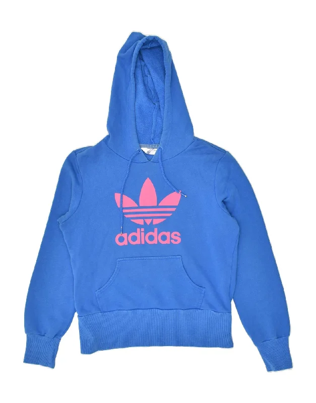 ADIDAS Womens Graphic Hoodie Jumper EU 40 Medium Blue Hoodie with Hem Contrast Bold Stylish ADIDAS Womens Graphic Hoodie Jumper EU 40 Medium Blue Hoodie with Hem Contrast Bold Stylish