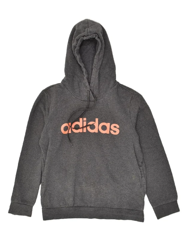 ADIDAS Womens Graphic Hoodie Jumper UK 12/14 Medium Grey Cotton Hoodie with Distressed Vintage Worn ADIDAS Womens Graphic Hoodie Jumper UK 12/14 Medium Grey Cotton Hoodie with Distressed Vintage Worn